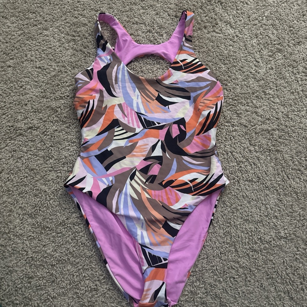 Marshalls Purple Multicolor Abstract Print One-Piece Swimsuit